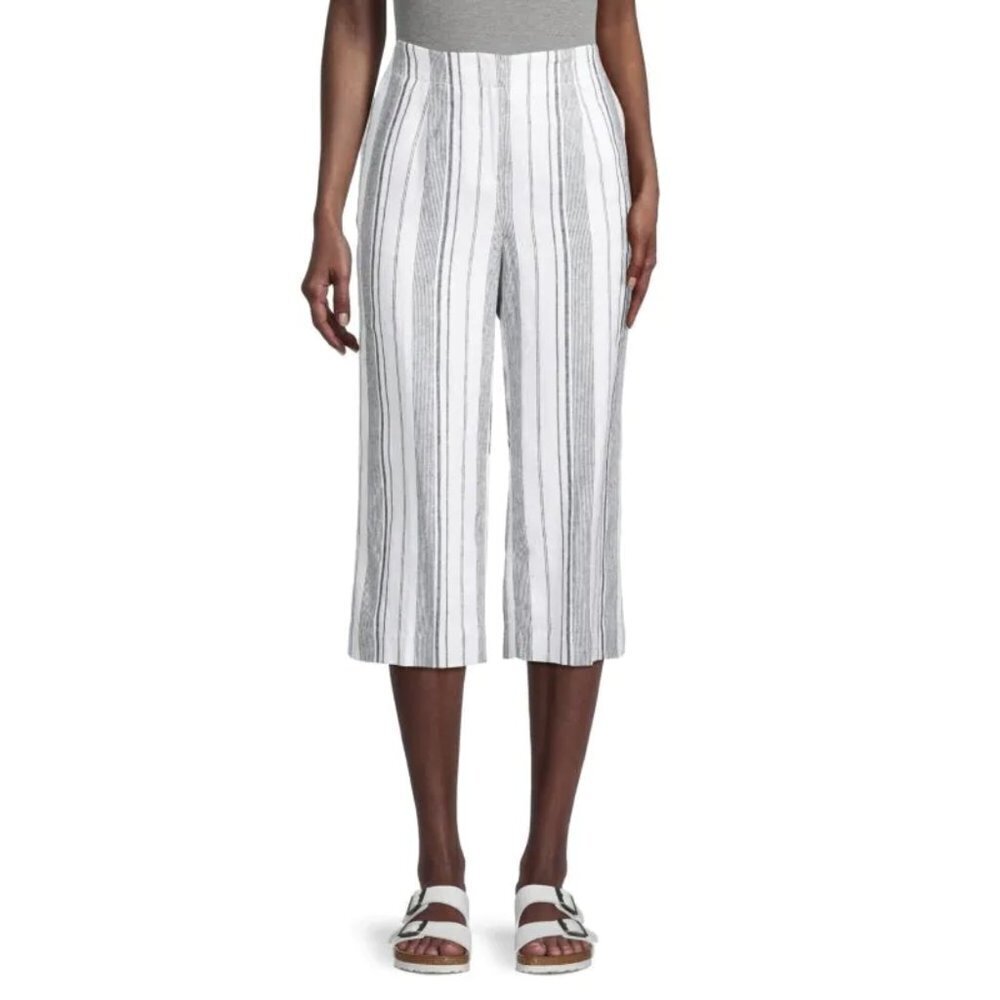 NWT Calvin Klein Striped Wide-Leg Cropped Linen Blend Pants Sz. 16W